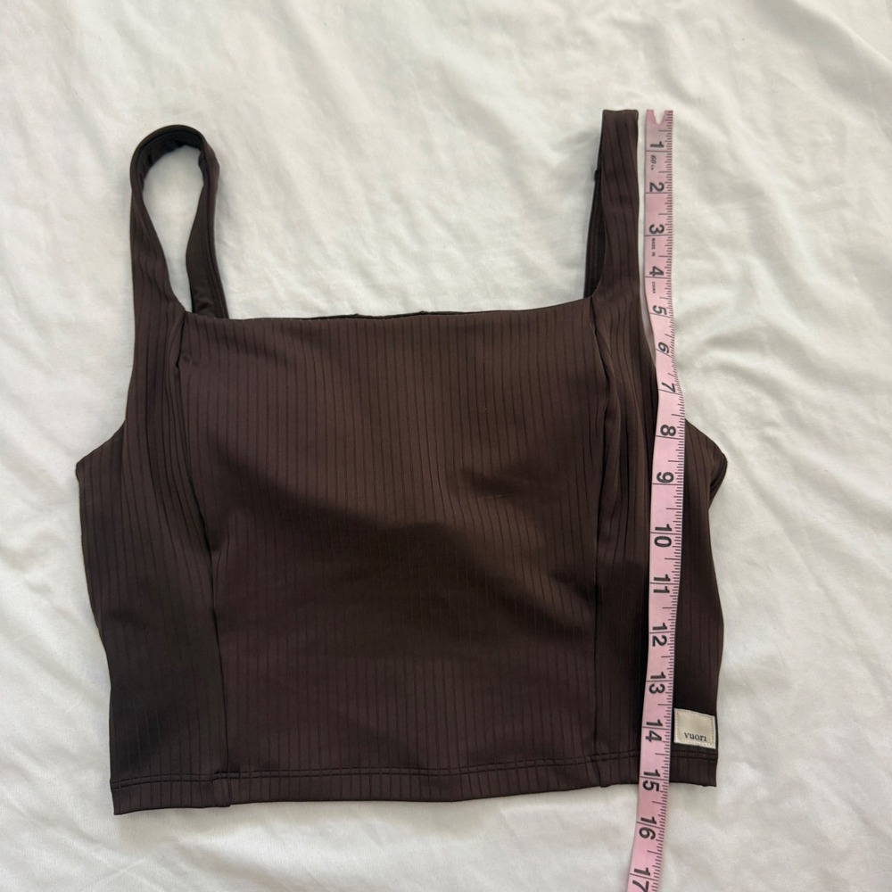 Vuori Womens Ribbed Crop Tank Top Espresso Brown Square Neck Built-in Bra S - Picture 5 of 8